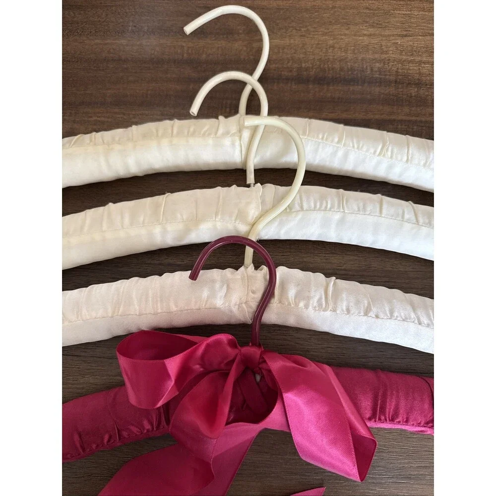 Vintage Padded Satin Silk Lingerie Hangers Set Of 4 Cream / Burgundy